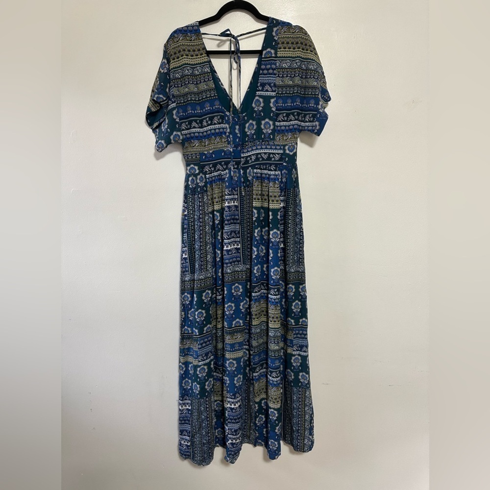 Garnet Hill Boho V Neck Maxi Dress Blue Size 8 - Picture 3 of 7